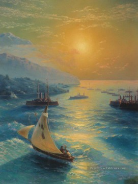 romantique romantisme Tableau Peinture - navires lors du raid feodosiya 1897 Romantique Ivan Aivazovsky russe